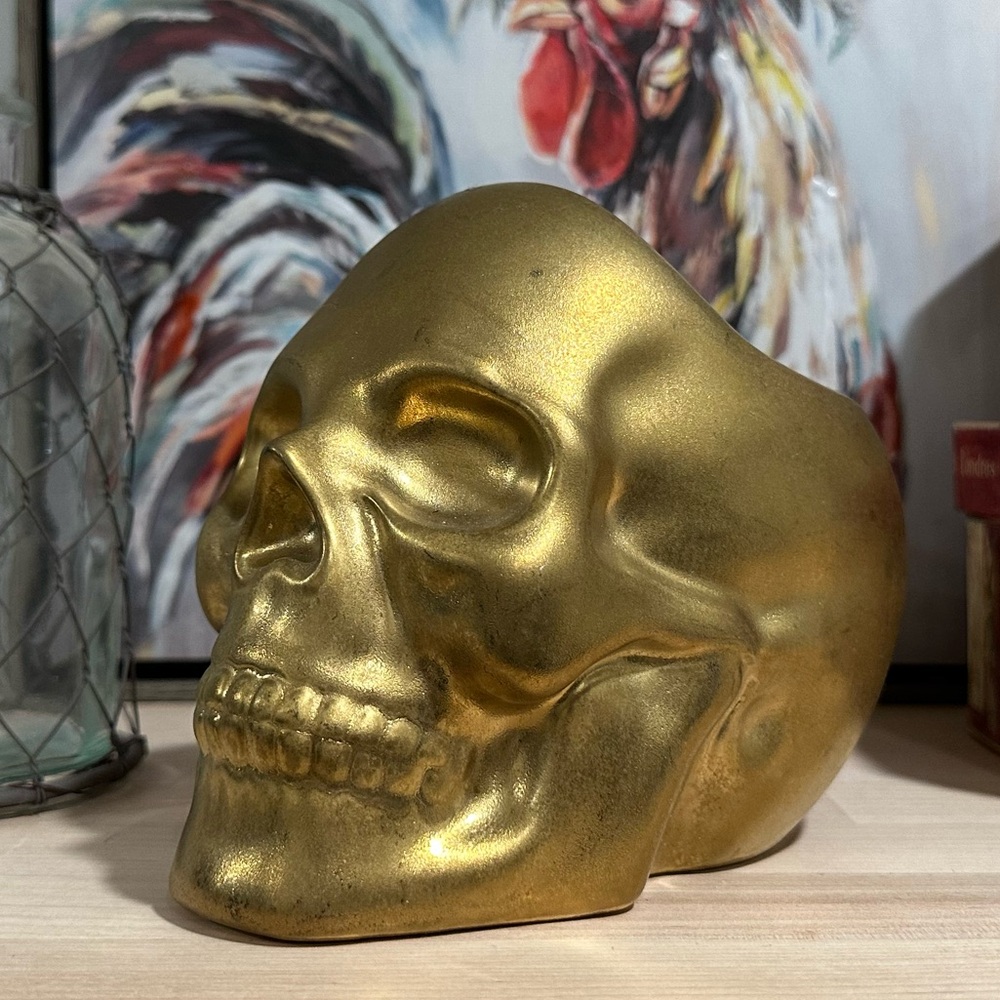 New! Stoneware Halloween Skull Candy Bowl in Brushed Gold  by Threshold